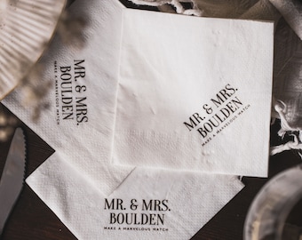 50 Personalized Napkins / Mr & MRS make a marvelous  match / Photo napkin / Custom napkins / Wedding favor / cocktail napkins