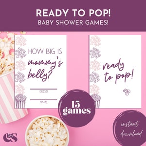 Ready to Pop! Pink Baby Shower Games - Printable, Minimal, 15 Games 8x11 and 5x7 Format