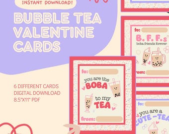 Tarjetas de San Valentín con té de burbujas - Imprimibles para niños (PDF)