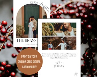 Plantilla de tarjeta de Navidad / Diseño de arco minimalista - Plantilla CANVA editable - 3 fotos