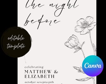 Bienvenida a la cena de ensayo "La noche anterior" - Plantilla editable de Canva