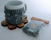 Grey mug cozy, knitted mug cozy, wool cotton, hand knitted, mug warmer