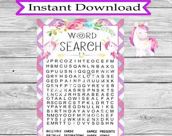 unicorn word search etsy