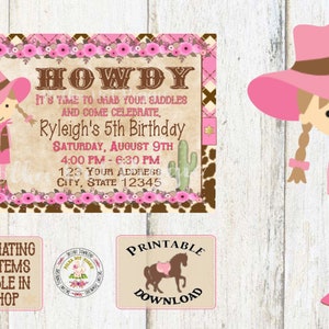 Cowgirl Western Personalized Birthday Party Invitation Printable Digital