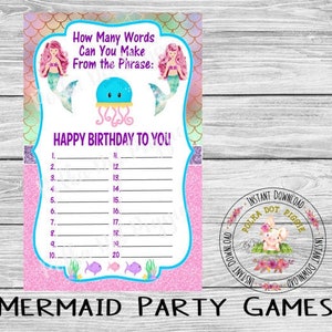 Mermaid Under The Sea Ile Słów Gra Urodziny Wieczór Panieński Baby Shower Wesele Prysznic Gra Cyfrowa Do Wydruku Natychmiastowe Pobieranie
