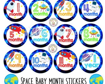 Space Outer Space Astronaut Spaceship Baby Monthly Milestone Stickers Photo Prop