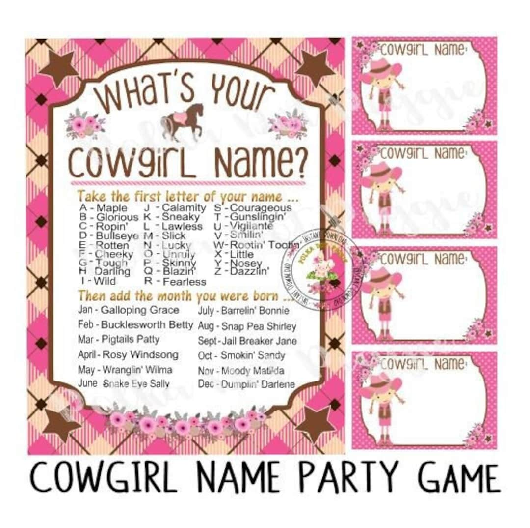 What's Your Cowgirl Name Game (1 Cowgirl Theme Sign and 30 Name Tag  Stickers), Cowgirl Game Party Decoration, Birthday Game for Kids, Family  Game-5