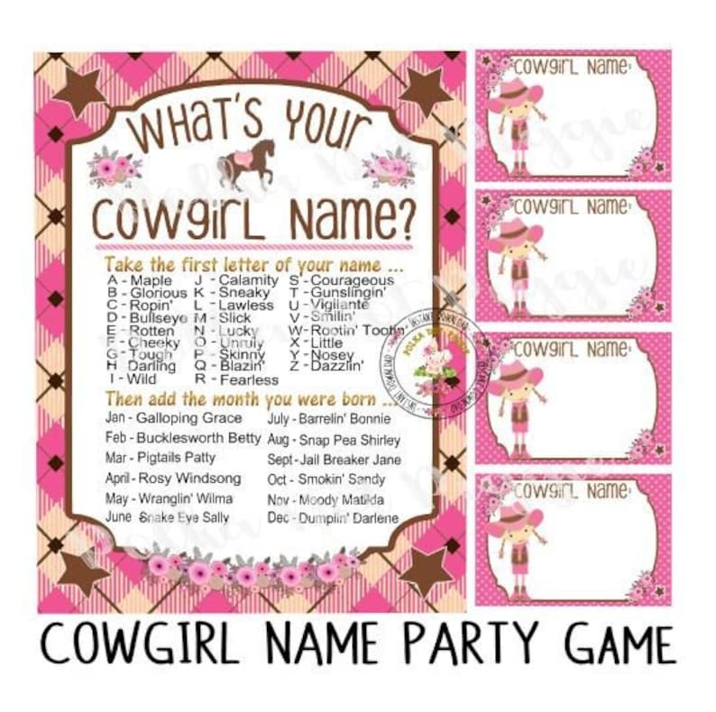 What's Your Cowgirl Name Party Game Instant Digital Printable Download ...