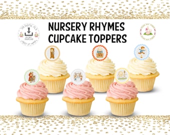 Adornos para cupcakes con rimas infantiles, para fiestas de cumpleaños de niñas, despedidas de soltera, baby shower, bodas, imprimibles digitales, descarga de Mamá Oca y Humpty Dumpty