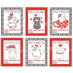 Cat Cool Kitten Kid Valentine Printable Instant Download School Valentine Cards Valentine