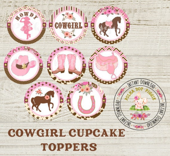 Cowgirl Cupcake Toppers Girls Birthday Party Bachelorette Baby Etsy