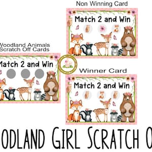 Woodland Girl Set of 16 Scratch Off Cards Girls Party Bachelorette Baby Shower Party Games