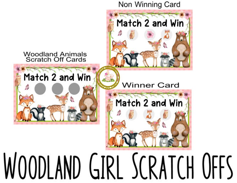 Woodland Girl Set of 16 Scratch Off Cards Girls Party Bachelorette Baby Shower Party Games