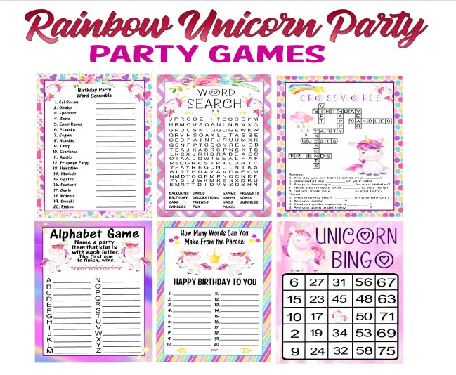 Magical Rainbow Unicorn Party Game Set of 6 Birthday Party Game ...