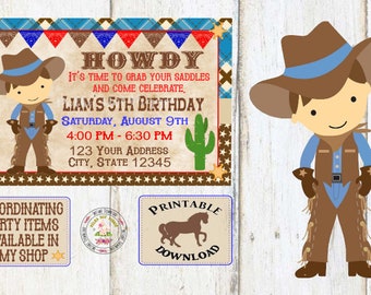 Cowboy Western Personalized Birthday Party Invitation Printable Digital