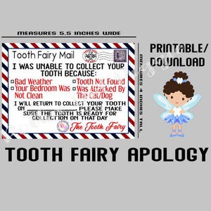 Tooth Fairy Apology Certificate Tooth Fairy Instant Printable Download