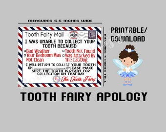 Tooth Fairy Apology Certificate Tooth Fairy Instant Printable Download