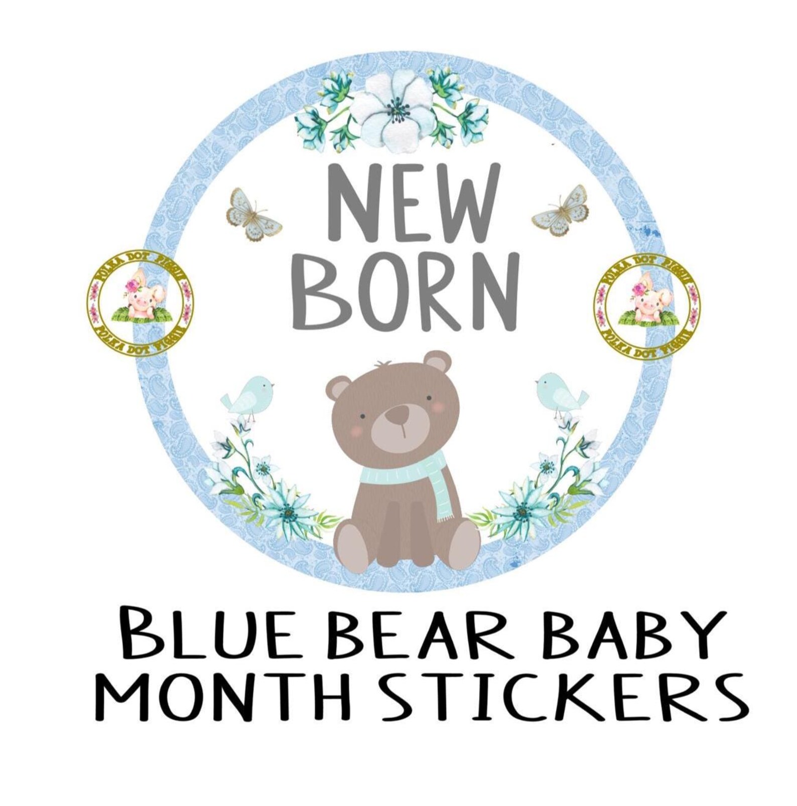 Baby Boy Blue Bear Monthly Milestone Photo Prop Stickers Baby Shower ...