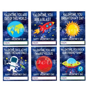 Outer Space Kid Valentine afdrukbare Instant Download School Valentine Cards Galaxy Valentine Space Valentine