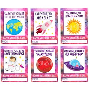 Outer Space Girl Kid Valentine Printable Instant Download School Valentine Cards Galaxy Valentine Space Valentine