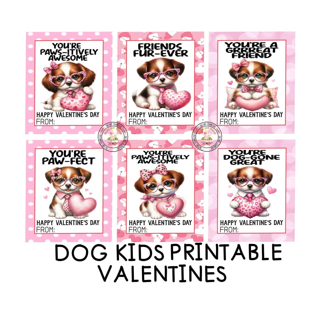 Dog Puppy Kid Valentine Printable Instant Download School Valentine ...