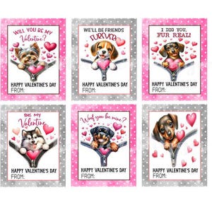 Cute Puppy Dog Kid Valentine Printable Instant Download School Valentine Cards Valentine