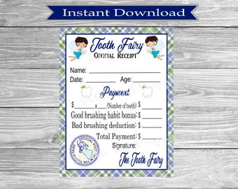 Tooth Fairy Official Receipt Lost Tooth First Tooth Instant Digital Download