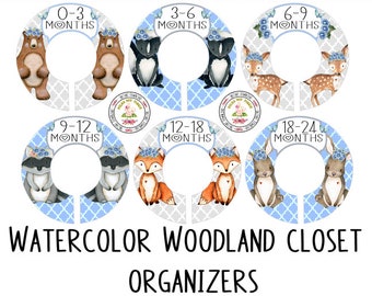 Woodland Watercolor Baby Boy Closet Dividers Organizers Baby Boy Nursery Shower Gift