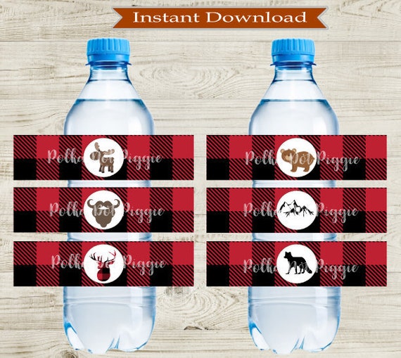 Paper &amp; Party Supplies Printable Lumberjack Baby Shower Water Bottle Labels Buffalo Plaid Baby ...