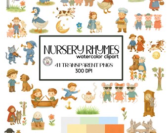 Clipart de acuarela de rimas infantiles, Mamá Ganso, Humpty Dumpty, imprimible digitalmente
