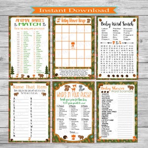 Woodland Friends Forest Friends Set of 6 Baby Shower Games (Instant Printable Downloads)