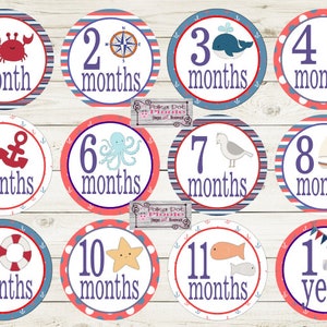 Nautical Ocean Beach Baby Monthly Milestone Stickers Photo Prop