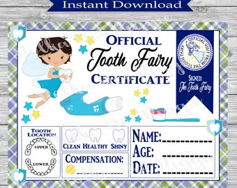 Certificato di fatina dei denti per il dente perso del ragazzo Download digitale Download istantaneo