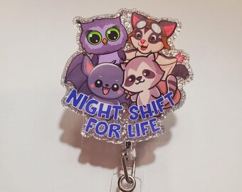 Night shift for life badge reel, Night shift nursing badge, ER nurse night shift, ICU nurse badge, Med-surg nurse, Cute night shift badge