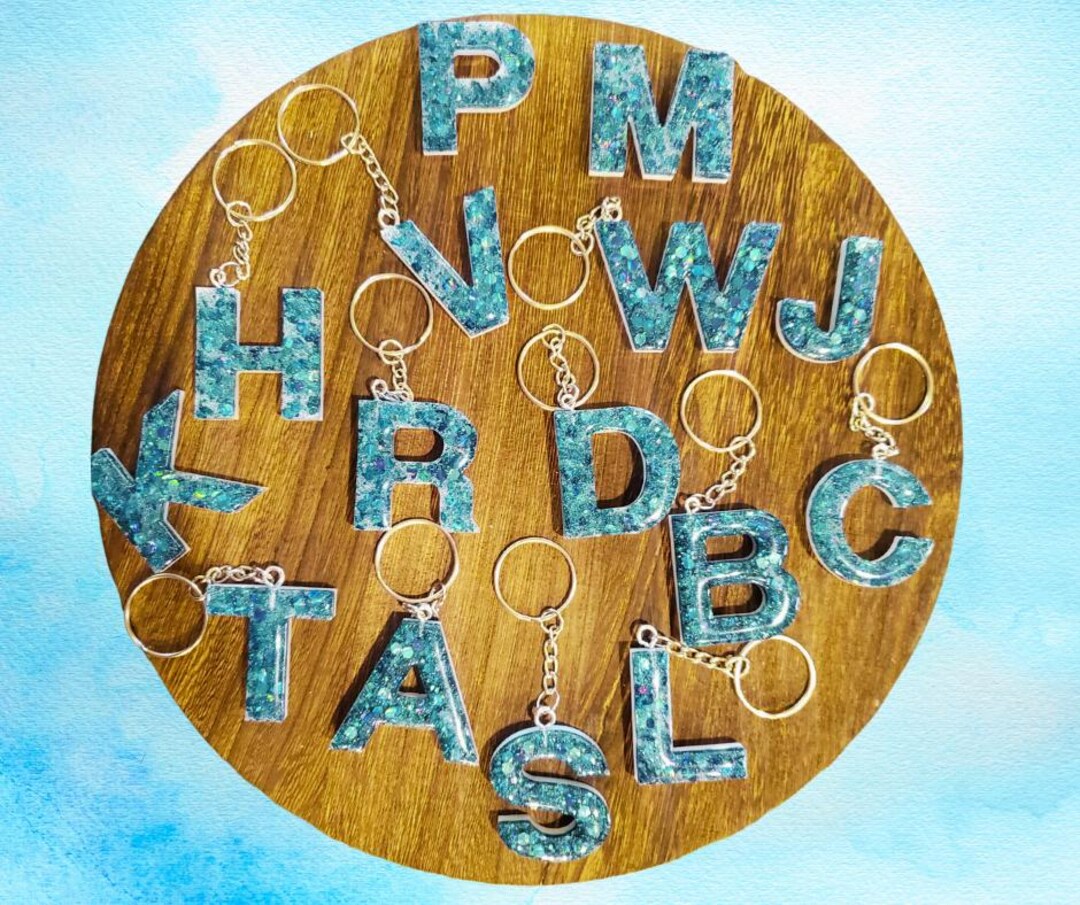 Custom Resin Initial Keychain, Personalized Resin Keychain, Alphabet ...