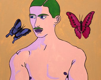 Strong man with butterflies