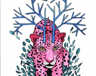 Magenta leopard with horns.