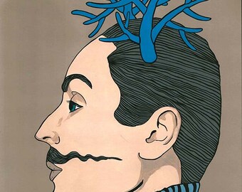 Woman with moustache and blue horns.