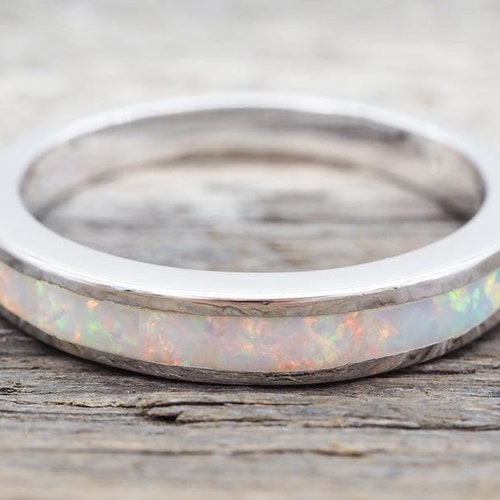 White Simulated Opal Triangle Grid Wedding Ring - .925 Sterling Silver Band, Size 4, Women's Jewelry