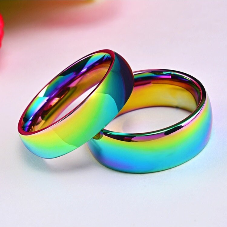 Titanium Iridescent Ring Metallic Rainbow Hematite 6mm Band Etsy