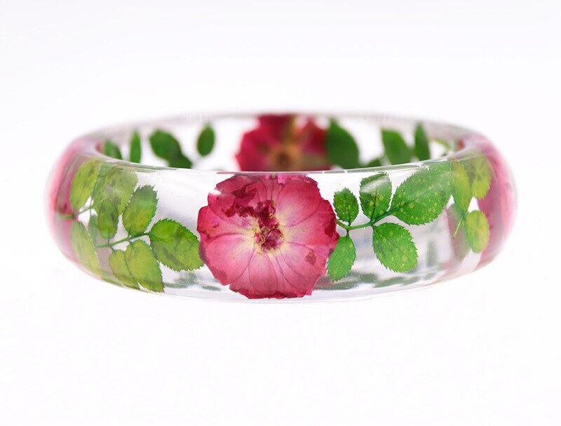 Red Rose Bangle Resin Flower Bangle Flowers in Resin Etsy