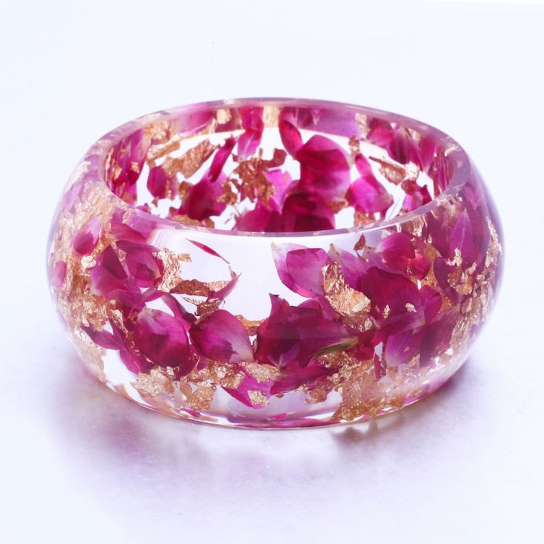 Rose Petals Gold Flakes Resin Flower Bracelet Resin Pressed Etsy