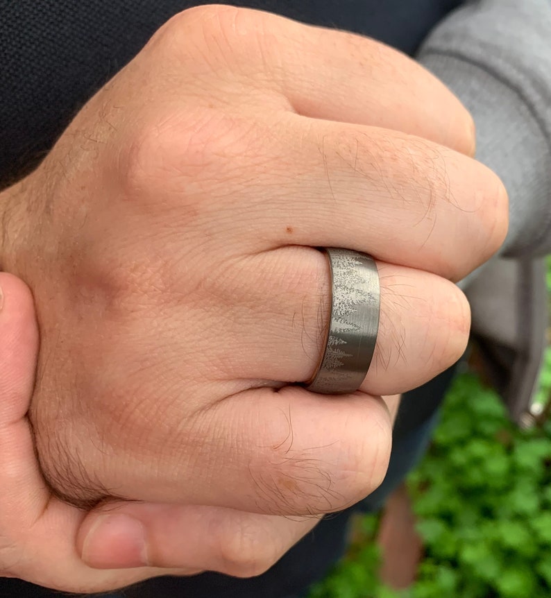 Unique Wedding Ring Silver Tungsten Mens Ring Tungsten Wedding Band Mens Wooden Ring with Forest Trees Oliver Wood Ring Mens Wedding Band
