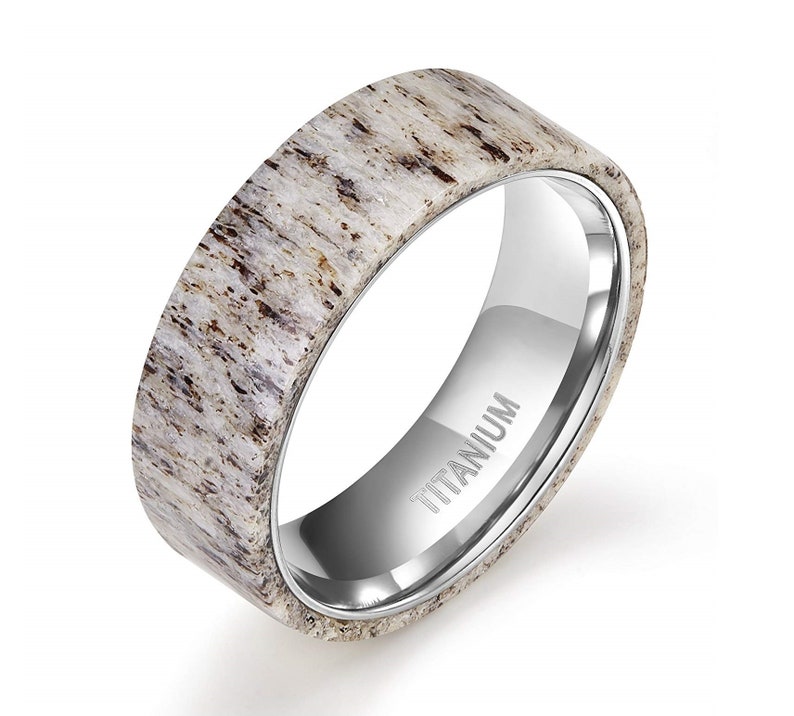 Antler Wedding Ring Mens Antler Ring Titanium Mens Ring Deer Etsy
