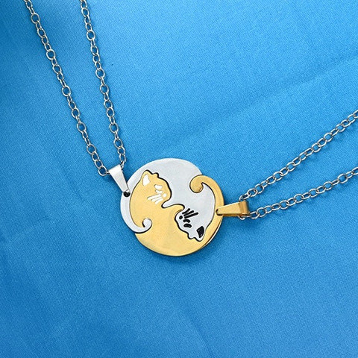 Cat Friendship Necklace BFF Jewelry Best Friends Necklace Etsy