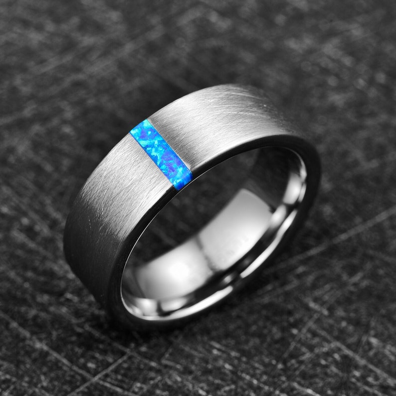 blue fire opal mens ring