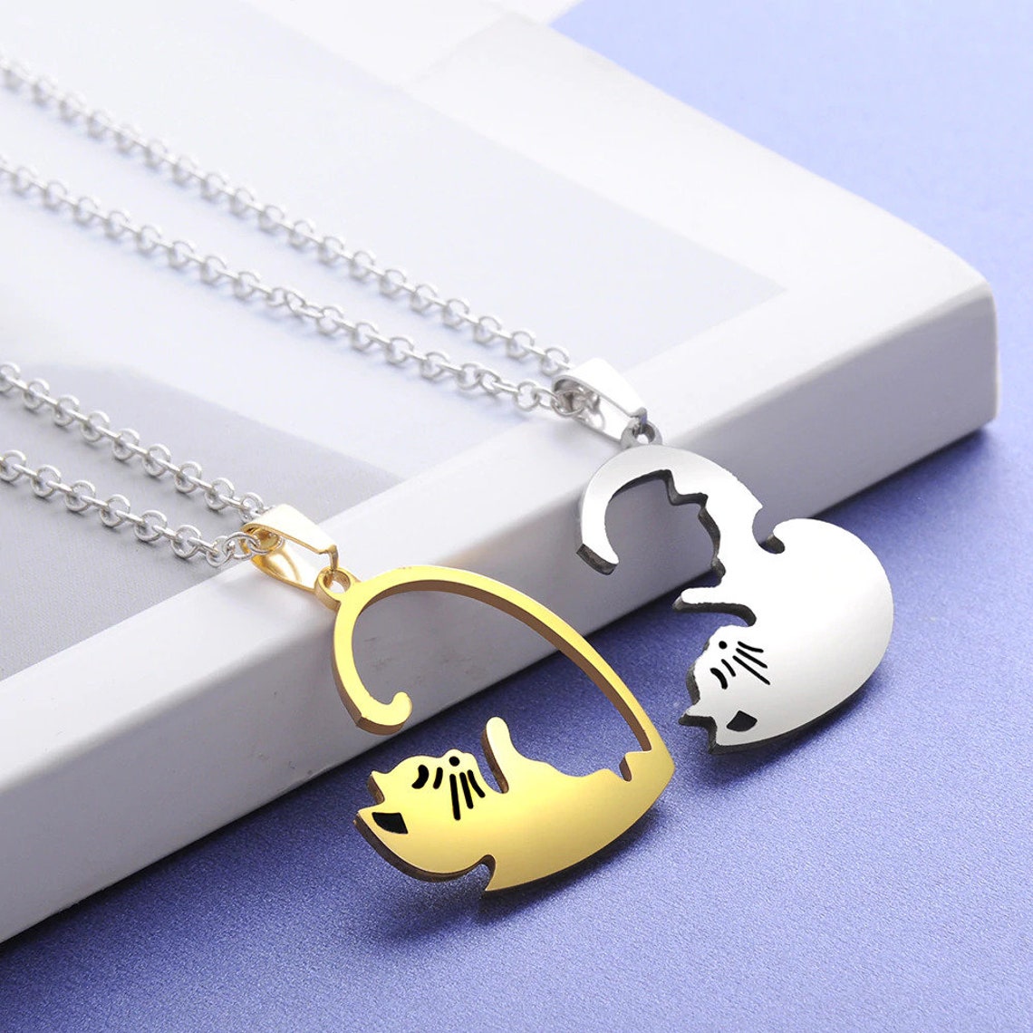 Cat Friendship Necklace BFF Jewelry Best Friends Necklace Etsy Australia