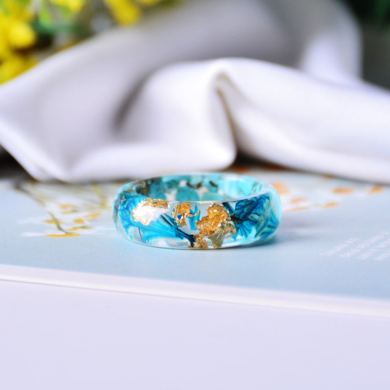 Turquoise Ring Blue Flowers Resin Ring Turquoise Gemstone Ring - Etsy