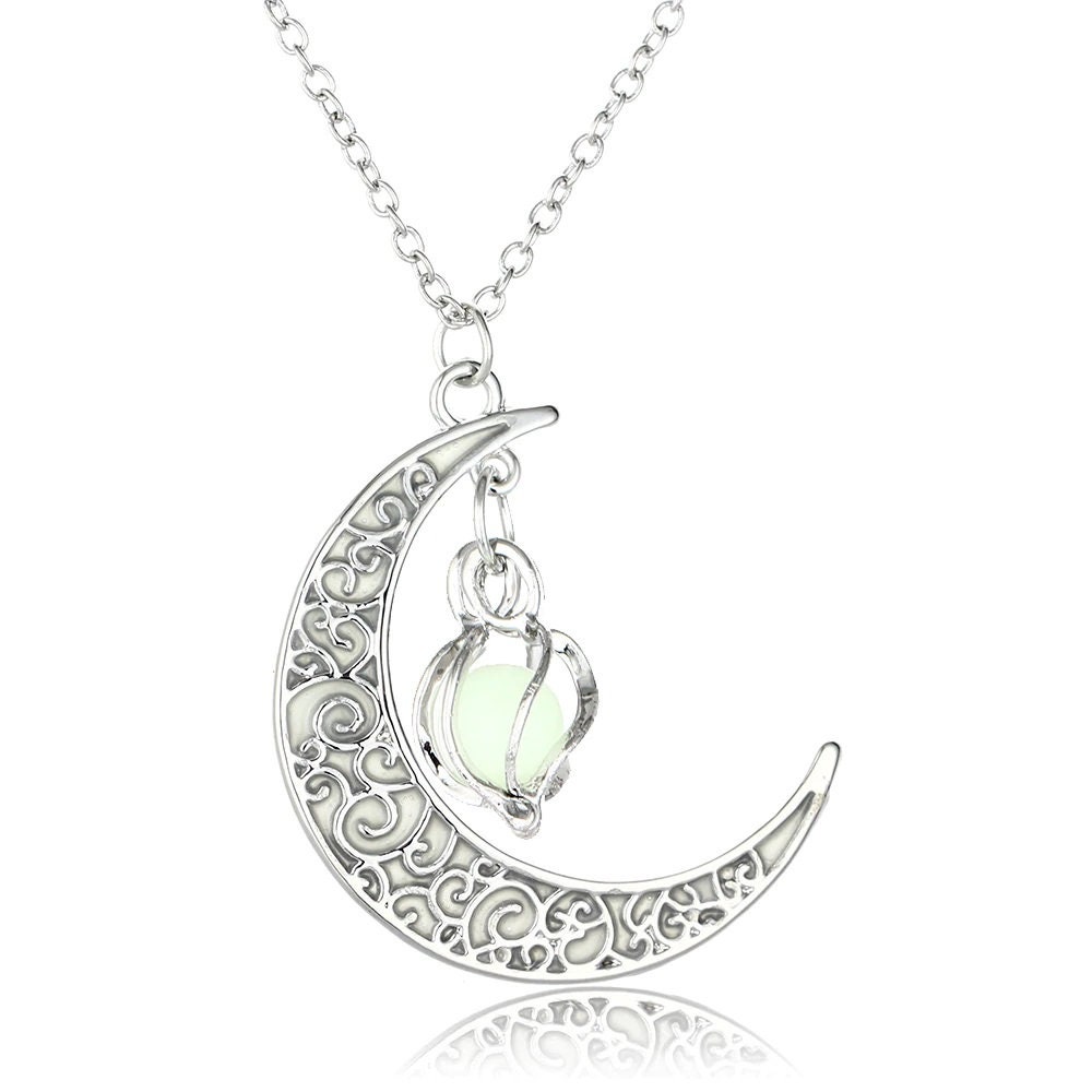 Glow in the Dark Necklace Silver Moon Necklace Glowing Etsy