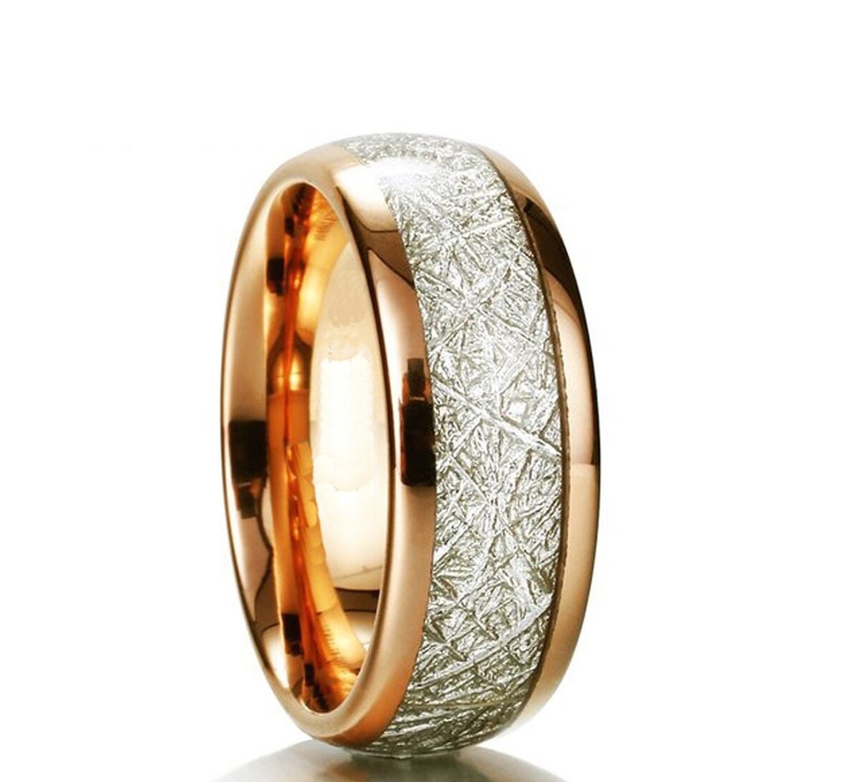 Rose Gold Meteorite Ring Tungsten Wedding Ring Mens